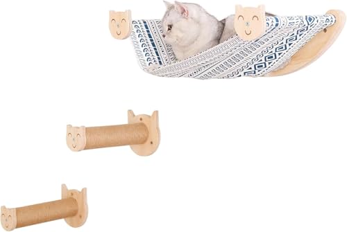 MIUZMORE Katzenhängematte, an der Wand montierter Katzenständer mit Zwei Kletterpfosten – Katzenwandregal und Sitzstange zum Klettern und Ausruhen – modernes Katzenbett und große Katzenmöbel von MIUZMORE