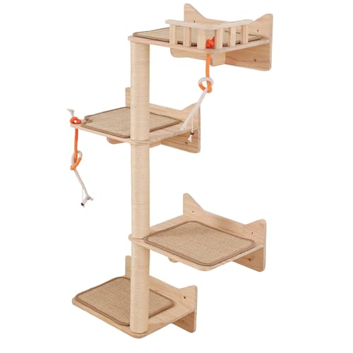 MIUZMORE Kratzbaum zur Wandmontage, 7 Stück, Katzen-Wandregale und Sitzstangen mit hohen Sisal-Kratzbäumen, Wandhalterung, Katzen-Kletterbaum und platzsparende Möbel für Indoor-Katzen zum Klettern von MIUZMORE