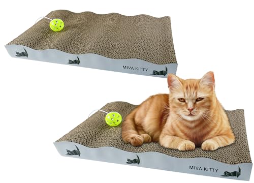 MIVA KITTY Katzenkratzer - 2 Stück Kratzmatte aus Karton mit Ball & Katzenminze, Katzenkratzbaum für Indoor Katzen, Möbelschutz vor Katzen Kratzen, Katzenkratzbett zum Spielen & Schlafen MIVA KITTY Katzenkratzer - 2 Stück Kratzmatte aus Karton mit Ball & Katzenminze, Katzenkratzbaum für Indoor Katzen, Möbelschutz vor Katzen Kratzen, Katzenkratzbett zum Spielen & Schlafen von MIVA KITTY