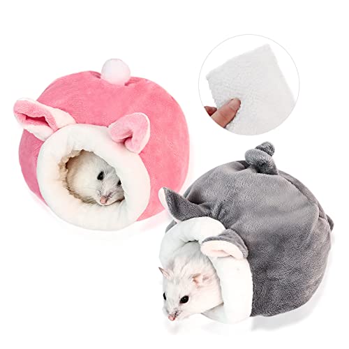 MIVAIUN 2 Stück Hamster Baumwollnest,Klein Kleintierbett,Hamster-Winter-Wärme-Baumwollnest,Überwinterungsschlafsäcke,für Hamster Baby-Küken Igel Meerschweinchen Chinchilla(Grau+Rosa) von MIVAIUN