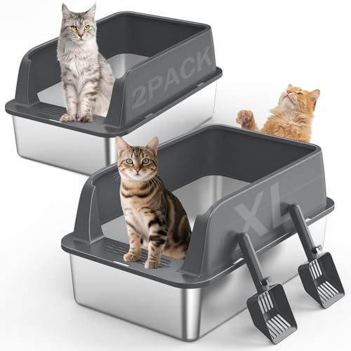 Katzentoilette aus Edelstahl, extra große Katzentoiletten für große Katzen, XL-Katzentoilette aus Metall mit Deckel, hohe Seiten, Anti-Urin-Auslauf, antihaftbeschichtet, Schaufel im Lieferumfang Katzentoilette aus Edelstahl, extra große Katzentoiletten für große Katzen, XL-Katzentoilette aus Metall mit Deckel, hohe Seiten, Anti-Urin-Auslauf, antihaftbeschichtet, Schaufel im Lieferumfang von MIXJOY
