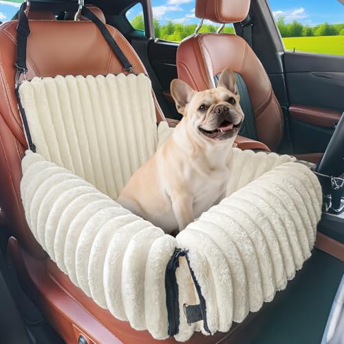 MIXJOY 6-in-1 Hundeautositz für kleine/mittelgroße Hunde bis zu 11,3 kg, multifunktionale Hundetrage für Auto mit abnehmbarem waschbarem Bezug, Haustier-Reisebett mit Clip-On-Sicherheitsleine, Beige von MIXJOY