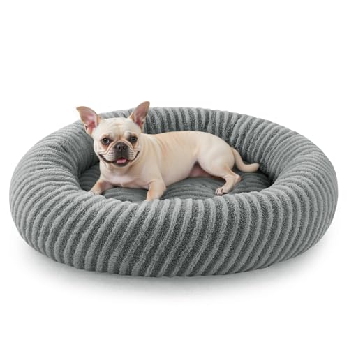 MIXJOY Beruhigendes Hundebett, Donut-Hundebett, Anti-Angst, 76,2 cm, rutschfest, flauschig, Plüsch-Kunstfell, rund, für Hunde und Katzen, passend für Haustiere bis zu 18 kg, Grau MIXJOY Beruhigendes Hundebett, Donut-Hundebett, Anti-Angst, 76,2 cm, rutschfest, flauschig, Plüsch-Kunstfell, rund, für Hunde und Katzen, passend für Haustiere bis zu 18 kg, Grau von MIXJOY