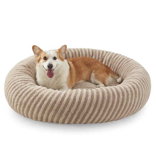 MIXJOY Calming Dog Beds Hundebett, Donut, waschbar, großes Haustierbett, 91,4 cm, rutschfest, rund, flauschig, Plüsch-Kunstfell, passend für Haustiere bis zu 40,8 kg, Beige MIXJOY Calming Dog Beds Hundebett, Donut, waschbar, großes Haustierbett, 91,4 cm, rutschfest, rund, flauschig, Plüsch-Kunstfell, passend für Haustiere bis zu 40,8 kg, Beige von MIXJOY