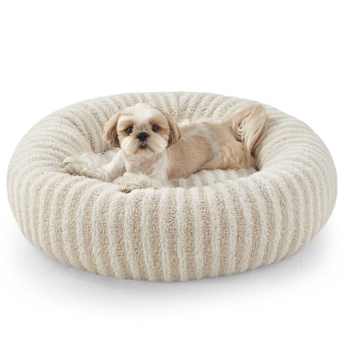 MIXJOY Donut-Hundebett für kleine Hunde, waschbar, kleines Welpenbett, 58,4 cm, rutschfest, rund, mit Memory-Schaum, passend für Haustiere bis zu 9 kg, Weiß von MIXJOY