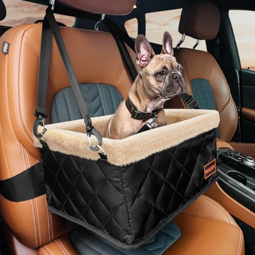 MIXJOY Hundeautositz für kleine Hunde, Deluxe Hundeerhöhung Autositze mit Metallrahmen, Welpenautositz mit Sicherheitsleine, Hundeautositz für Haustiere bis zu 6,8 kg, tragbarer Auto-Hundesitz - von MIXJOY
