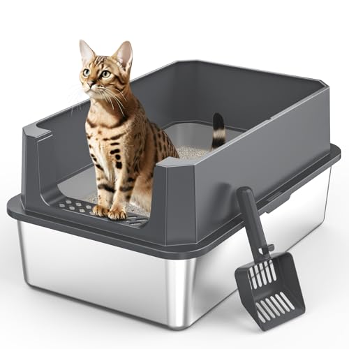 MIXJOY Katzenklo Edelstahl XL, Katzentoilette Edelstahl mit Hohem Rand für Mehrkatzenhaushalte Große Katzen, Katzenklo Auslaufsicher Offene mit Streuschaufel, 59x38x28cm MIXJOY Katzenklo Edelstahl XL, Katzentoilette Edelstahl mit Hohem Rand für Mehrkatzenhaushalte Große Katzen, Katzenklo Auslaufsicher Offene mit Streuschaufel, 59x38x28cm von MIXJOY