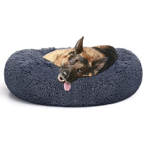 MIXJOY Orthopädisches Hundebett, bequemes Donut-Kuschelbett, rundes Hundebett, ultraweiches, waschbares Hundekissen und Katzenbett (91,4 x 91,4 cm, Grau-Blau) von MIXJOY