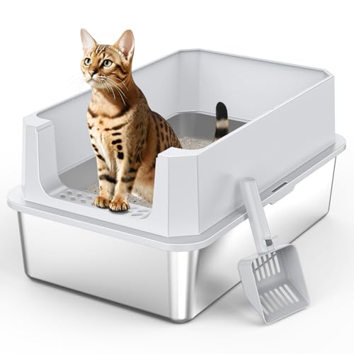 MIXJOY XL Katzentoilette aus Edelstahl mit Deckel, 37L extra große Metallbox für große Katzen, 58x38x28cm, Geschlossene Katzentoilette hochseitig, antihaftbeschichtet, inklusive Streuschaufel, Silber MIXJOY XL Katzentoilette aus Edelstahl mit Deckel, 37L extra große Metallbox für große Katzen, 58x38x28cm, Geschlossene Katzentoilette hochseitig, antihaftbeschichtet, inklusive Streuschaufel, Silber von MIXJOY