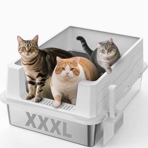 MIXJOY XXXL Katzenklo Edelstahl, Extra Katzenklo Groß 71x51x30 cm, Passend für Große Katzenrassen und Mehrkathenhaushalte, Großformatige Hochrand-Ausführung, Spritzsicher & Leicht zu Reinigen von MIXJOY