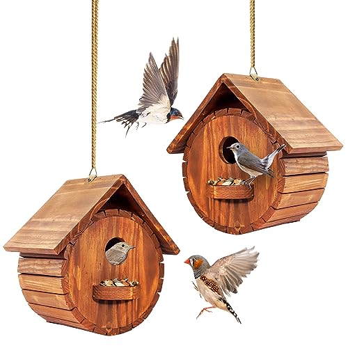 2er Set MIXUMON Vogelhäuser für Draußen Outdoor 2 Vogelhaus Zimmer für 2 Vogelfamilien Bluebird Fink-Kardinäle Hängendes Vogelhaus für Garten von MIXUMON