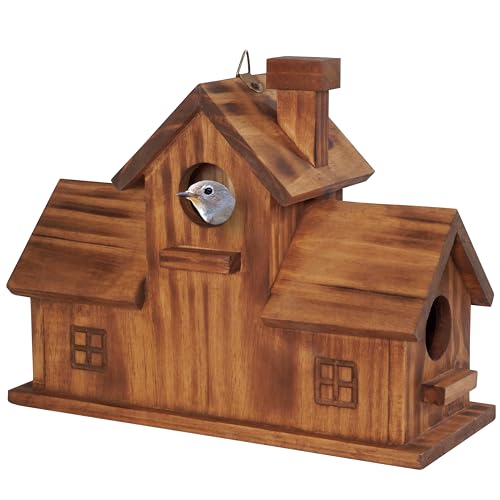 MIXUMON Vogelhäuser für Draußen, 3 Loch Vogelhaus Zimmer für 3 Vogelfamilien Bluebird Fink Cardinals Hängendes Vogelhaus für Garten (Stil 3) von MIXUMON