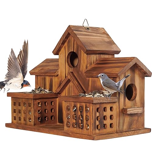 MIXUMON Vogelhäuser für draußen mit Vogelfutterstation, Outdoor 3 Loch Vogelhaus Zimmer für 3 Vogelfamilien Bluebird Finken Kardinäle Hängendes Vogelhaus für Garten MIXUMON Vogelhäuser für draußen mit Vogelfutterstation, Outdoor 3 Loch Vogelhaus Zimmer für 3 Vogelfamilien Bluebird Finken Kardinäle Hängendes Vogelhaus für Garten von MIXUMON