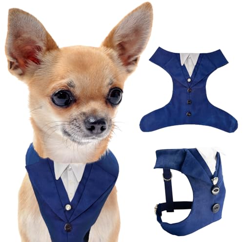 MIXXXO Hunde-Smoking mit Fliege passend zu Ihrem Hochzeits-Outfit, blaues Kostüm für XS-Hunde, formelle Hundeanzug, Kleidung für Cosplay, Geburtstag, verstellbar, Smoking von MIXXXO