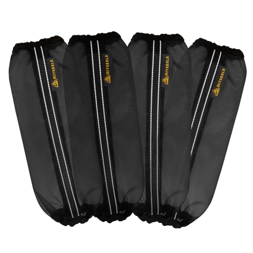 MIYABALA Fliegenstiefel für Pferde, Universalgröße, feines Netzgewebe, mit integrierter Metallstütze, Fliegengamaschen für Pferde mit Fleece-Besatz und reflektierendem Gurtband, 4 Stück, Schwarz von MIYABALA