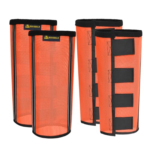MIYABALA Fliegenstiefel für Pferde, extra robuste Netz-Fliegenstiefel mit 2 integrierten Metallstützen, atmungsaktive Fliegengamaschen für Pferde mit Fleece-Besatz und reflektierendem Gurtband, Orange von MIYABALA