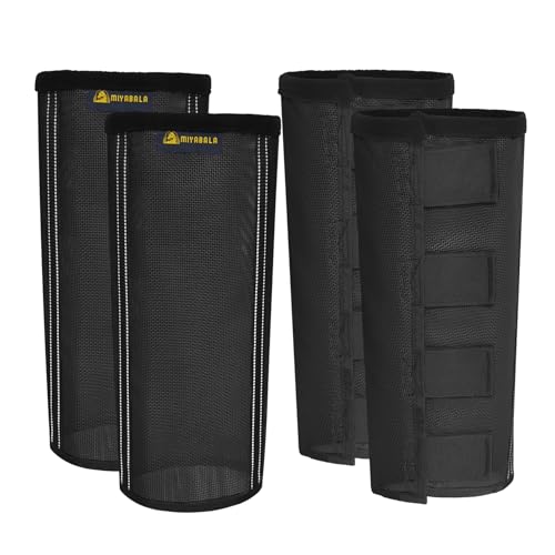MIYABALA Fliegenstiefel für Pferde, extra robuste Netz-Fliegenstiefel mit 2 integrierten Metallstützen, atmungsaktive Fliegengamaschen für Pferde mit Fleece-Besatz und reflektierendem Gurtband von MIYABALA