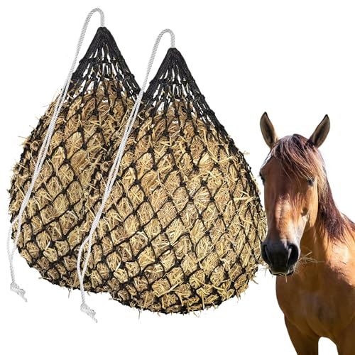 MIYABALA Heunetz für langsames Füttern, 91,4 cm Länge, Heunetze für Pferde, Ziegen, Schafe, Esel, hochwertiges PE-Material, einfach aufzuhängen, mit Kordelzug oben, 2 Stück von MIYABALA