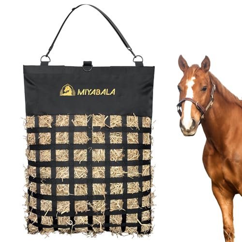 MIYABALA XXL Heusack für Pferde, formbares Oberteil, leicht zu laden, mit zweiseitigen 5,1 cm langsamen Futterlöchern, 4 Flocken mit verstellbarem Tragegurt für einfachen Transport und Aufhängen von MIYABALA