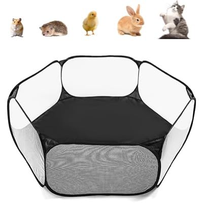 Laufstall Kleintiere, Faltbar Käfig Zelt Kleintierkäfig Tragbar Atmungsaktiv und Transparent Übungszaun für Meerschweinchen, Guinea Pig, Hamster, Chinchillas, Kaninchen, Welpe (Schwarz) von MJFENDAI