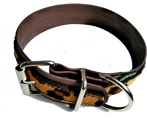 MJH Biothane/Leder Halsband 30mm breit schwarz mit Leopard Muster 4fach verstellbar u. vernäht (45-51cm) von MJH