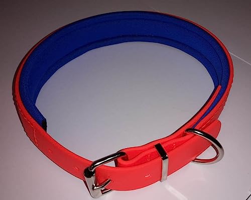 MJH Biothane Halsung 38mm breit in orange mit Neopren blau unterlegt Diverse Größen (40-46cm) von MJH