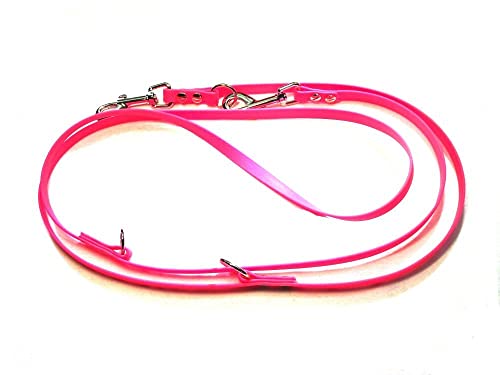 MJH Führleine Umhängeleine BETA-BioThane 3-Fach verstellbar 2,30m lang & 13mm breit für Hunde ca. 10-25kg (neon pink) von MJH