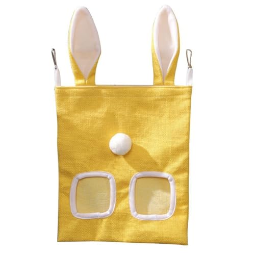 MJLOMJ Heusack zum Aufhängen für Kaninchen & Meerschweinchen - Kaufestes Heu-Futterhaus mit robustem Design - Platzsparender Kaninchen-Heu Halter für Käfig oder Stall (Gelb, S) von MJLOMJ