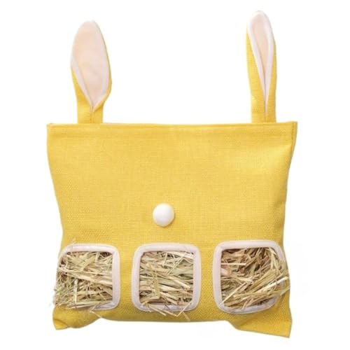 MJLOMJ Heusack zum Aufhängen für Kaninchen & Meerschweinchen - Kaufestes Heufutterhaus mit robustem Design - Platzsparender Kaninchen-Heu Halter für Käfig oder Stall (Gelb, L) von MJLOMJ
