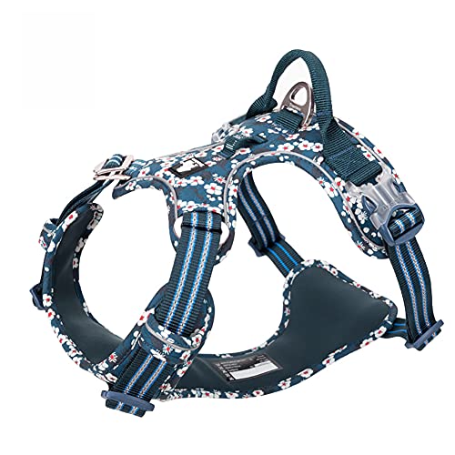 MJLOMJ Hundegeschirr Kleine Hunde Anti Zug Geschirr No Pull Reflektierend Geschirr 100% Baumwolle+Nylon Atmungsaktiv Hunde Brustgeschirr Einstellbar Sicherheitsgeschirr,Blau,3XS von MJLOMJ