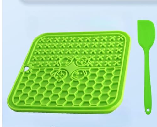Premium Licky Mats für Hunde & Katzen - Silikon Leckmatte mit Saugnäpfen für langsame Fütterung, Angstlinderung & geistige Stimulation (für Fellpflege, Baden & Training) (4-Punkt-Gitter-Grün) von MJLOMJ