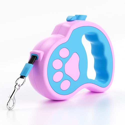 Premium einziehbare Hundeleine für kleine & mittelgroße Hunde – leichte, ausziehbare Leine mit 5 m Kordel, bequemer Griff und Verriegelungssystem – perfekt für Spaziergänge und Training (Rosa) von MJLOMJ