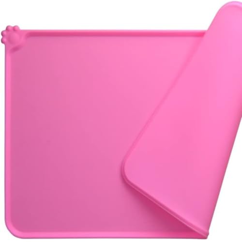 Silikon-Haustierfuttermatte (47 x 30 cm) – rutschfeste, wasserdichte Katzen- und Hundenapfmatte mit erhöhten Kanten, um Verschütten zu verhindern, leicht zu reinigende Fütterungsmatte (180 g) (Rosa) von MJLOMJ