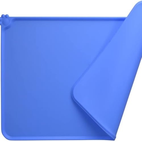 Silikon-Haustierfuttermatte (47 x 30 cm) – rutschfeste, wasserdichte Katzen- und Hundenapfmatte mit erhöhten Kanten, um Verschütten zu verhindern, leicht zu reinigende Fütterungsmatte (180 g) (blau) von MJLOMJ