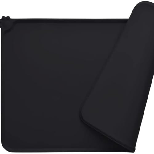 Silikon-Haustierfuttermatte (47 x 30 cm) – rutschfeste, wasserdichte Katzen- und Hundenapfmatte mit erhöhten Kanten, um Verschütten zu verhindern, leicht zu reinigende Fütterungsmatte (180 g) (schwarz von MJLOMJ