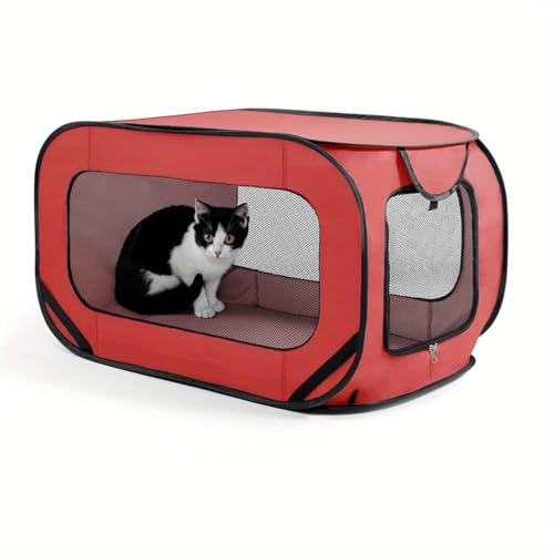 【Vielseitige Haustier-Laufställe & Kisten】Faltbare Indoor/Outdoor Hundegehege, Welpenlaufställe, Katzenzelte & tragbare Haustiergehege (rot) von MJLOMJ