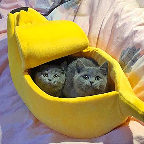MJUHNHH Katzenbett, niedliches Bananen-Katzenkissen für Katzen, warm, weich, klein, mittel, groß, für Katzen, Hunde, Sofa, zum Schlafen oder Ausruhen, schönes Haustierzubehör für Katzen, Kätzchen (Farbe: Gelb, Größe: M) von MJUHNHH