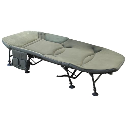 Karpfenliege XXL Vlies Angelliege MK-Angelsport Bed Chair 8-Bein Liege mit Matratze (203 x 91 x 40 cm) Campingliege Gästebett Fischerliege belastbar bis ca. 160kg von MK-Angelsport