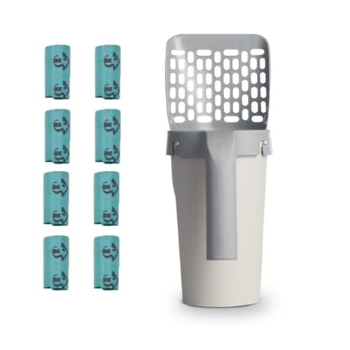 MKEMQXBEP Mit Müllsack Katzenstreuschaufel Hohlplastik Katzenstreuschaufel Filter Abnehmbar Große Kapazität(with 8 Roll Bag 1set) von MKEMQXBEP