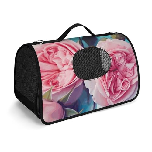 MKLYR Haustier-Tragetasche, Rosen auf blauem Hintergrund, bedruckte Haustier-Funktions-Handtasche, atmungsaktives Netzgewebe, weiches Kissen, Haustier-Reisetasche, Tragetasche für Katzen und kleine MKLYR Haustier-Tragetasche, Rosen auf blauem Hintergrund, bedruckte Haustier-Funktions-Handtasche, atmungsaktives Netzgewebe, weiches Kissen, Haustier-Reisetasche, Tragetasche für Katzen und kleine von MKLYR