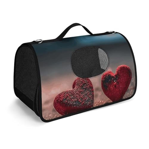 MKLYR Haustier-Tragetasche, zwei geformte Herzen, bedruckte Haustier-Funktions-Handtasche, atmungsaktives Netzgewebe, weiches Kissen, tragbare Tragetasche für Katzen und kleine Hunde, 45 x 26 x 23,5 von MKLYR