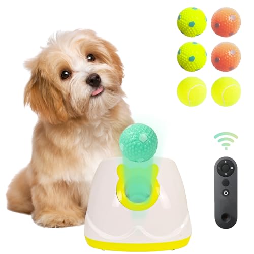 MKSY - Automatischer Ballwerfer für Hunde, Ballwerfer für Hunde, interaktives Haustierspielzeug mit Bällen (Gelb mit Fernbedienung) von MKSY