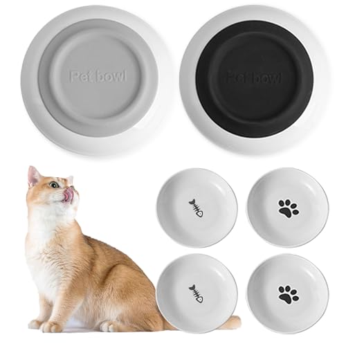 Katzennapf Keramik,4 Stück Set,Futternapf zur Katze von Ermüdung der Schnurrhaare,Katzennapf Flach mit Rutschfestem Silikonboden für Futter und Wassernapf für Katze und Kleine Hunde von MLABINYA