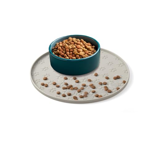 Napfunterlage Katzen, 28×28 cm Silikonmatte Rund, rutschfeste Unterlage Hundenapf für Futter, Wasserdicht Silikon-Futtermatten für Mittlere und Kleine Haustiere (1Pack Beige, 28cm x 28cm) von MLAHBT
