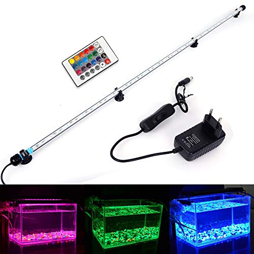 VARMHUS RGB Aquarium Beleuchtung, LED Aquarium Leuchte 112 cm Wasserdicht Aquarium Lampe Stecker EU Unterwasser LED-Lichtbalken für Fisch Tank mit Fernbedienung (RGB) von VARMHUS