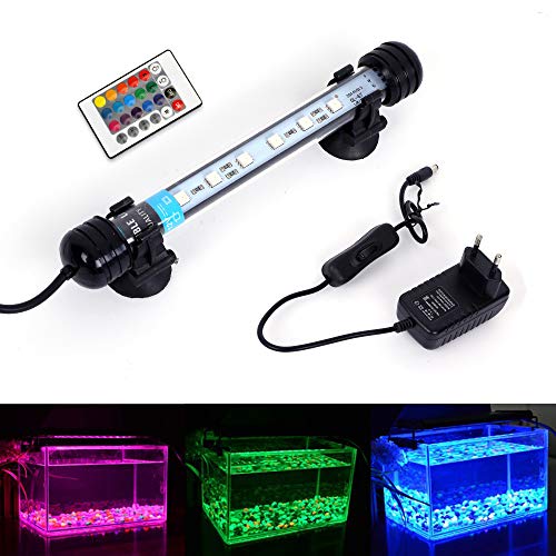 MLJ RGB Aquarium Beleuchtung, LED Aquarium Leuchte 18 cm Wasserdicht Aquarium Lampe Stecker EU Unterwasser LED-Lichtbalken für Fisch Tank mit Fernbedienung (RGB) von MLJ