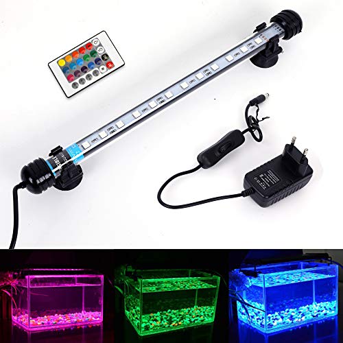 MLJ RGB Aquarium Beleuchtung, LED Aquarium Leuchte 28 cm Wasserdicht Aquarium Lampe Stecker EU Unterwasser LED-Lichtbalken für Fisch Tank mit Fernbedienung (RGB) von MLJ