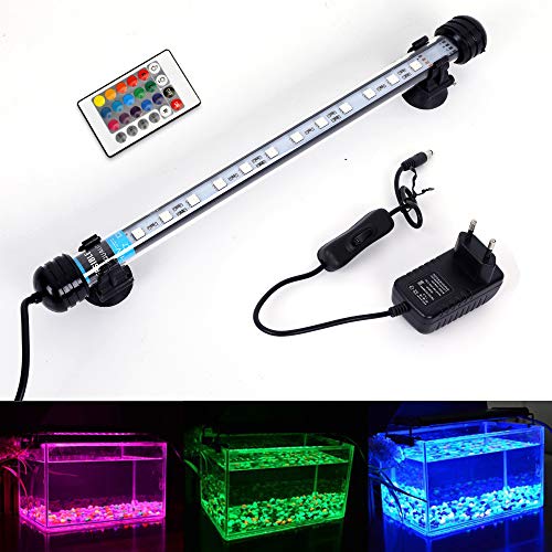 VARMHUS RGB Aquarium Beleuchtung, LED Aquarium Leuchte 28 cm Wasserdicht Aquarium Lampe Stecker EU Unterwasser LED-Lichtbalken für Fisch Tank mit Fernbedienung (RGB) von VARMHUS