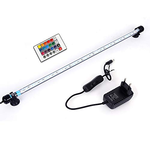 MLJ RGB Aquarium Beleuchtung, LED Aquarium Leuchte 57 cm Wasserdicht Aquarium Lampe Stecker EU Unterwasser LED-Lichtbalken für Fisch Tank mit Fernbedienung (RGB) von MLJ