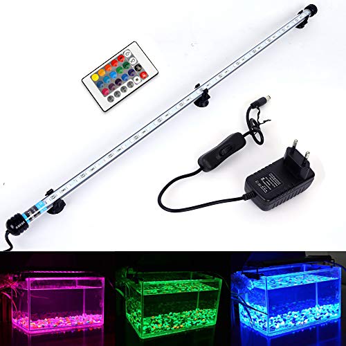 MLJ RGB Aquarium Beleuchtung, LED Aquarium Leuchte 71 cm Wasserdicht Aquarium Lampe Stecker EU Unterwasser LED-Lichtbalken für Fisch Tank mit Fernbedienung (RGB) von MLJ